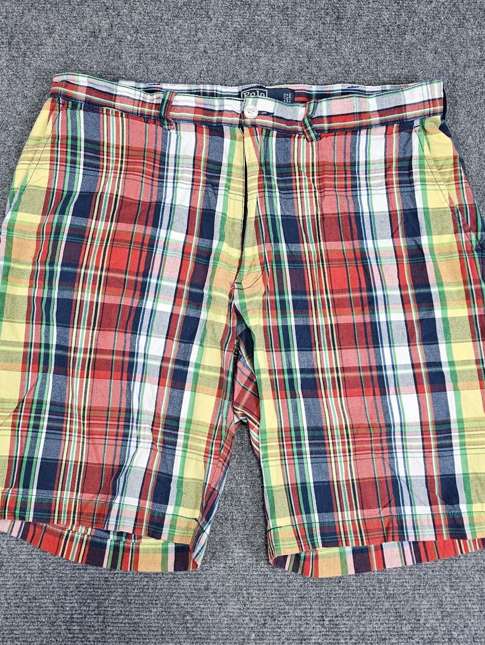 VTG Polo Ralph Lauren Indian Madras Red Green Plaid Shorts Cotton Mens 35 9"